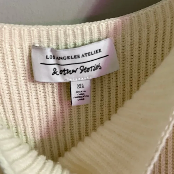 Other Stories Cream Ribbed Knit‎ Slip Dress Suspender Tank Mini - Image 3