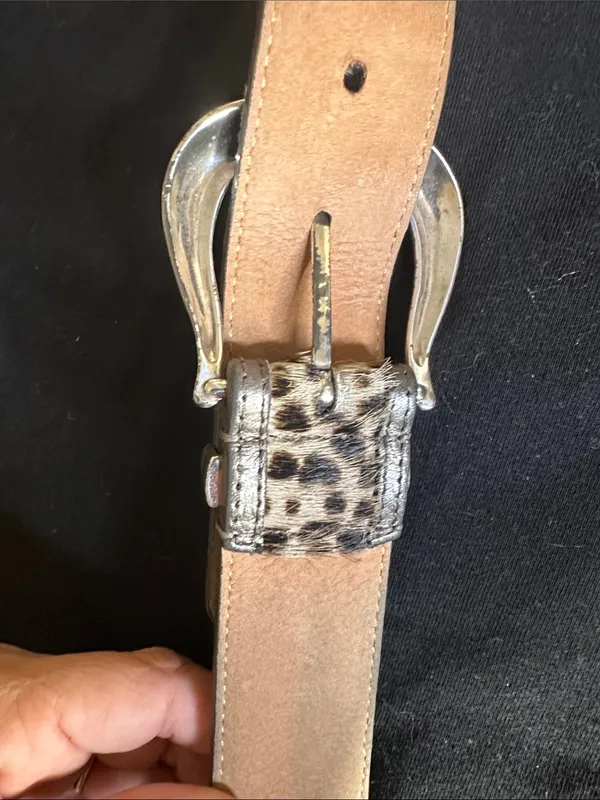 Vintage Brighton Pony hair Leopard print Belt w/Decorative Buckle - Brown - Image 4