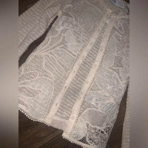 Nwt crochet floral cream cardigan Zara boho classic summer coastal casual s $98 - Image 6