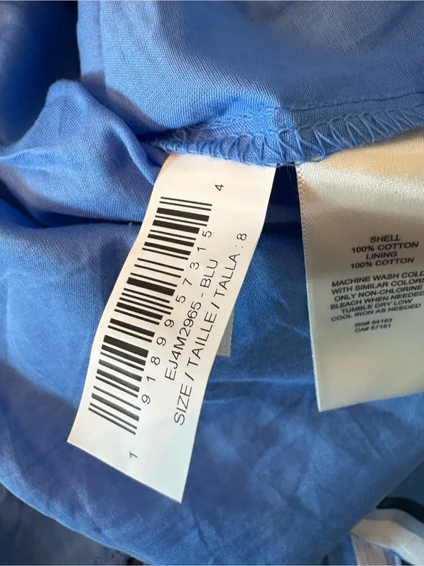 Eliza J Tiered Three Quarter Sleeve Dress Womens 8 Blue Excellent Striped V-Neck - Image 7