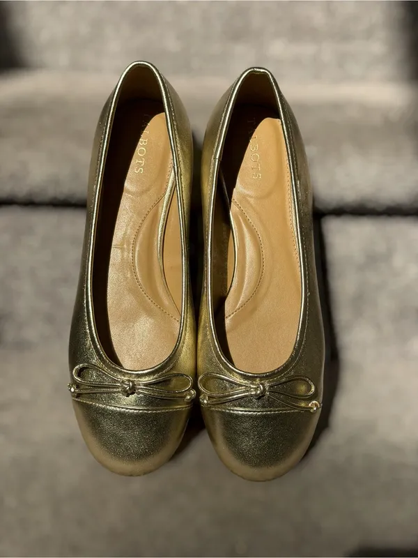 NEW Talbots Blair Metallic Gold Leather Bow Ballet Flats Cap Toe Balletcore - Image 11