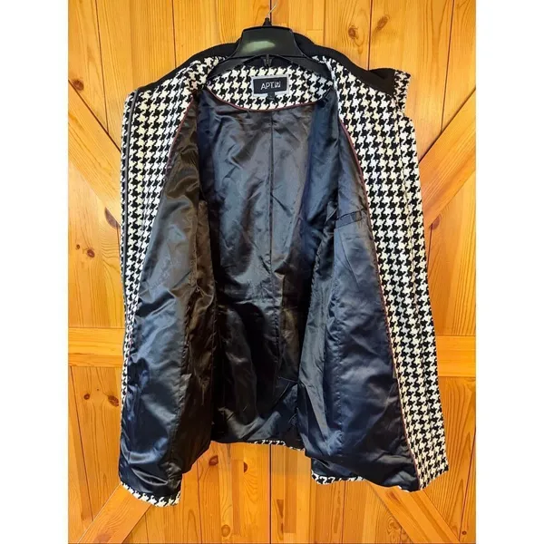 Vintage Apt. 9 Black White Houndstooth Lined Wool Blend Coat READ Size Large (64 - Image 7