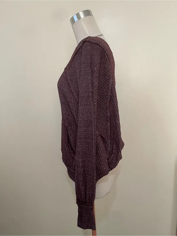 We The Free Mauve Plum Waffle-Knit Scoop Pullover - Image 2