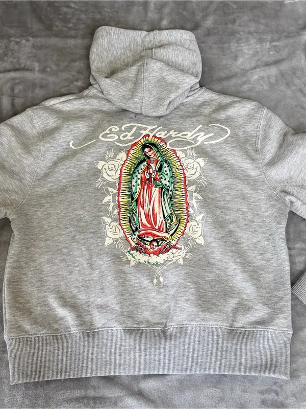 Ed Hardy Grey Full Zip Hoodie Sweatshirt Women’s Size Large Grey NEW - Image 10