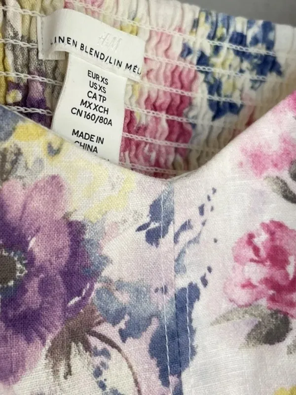 H&M Linen Blend Floral Maxi Sweetheart Strappy Summer Cottagecore Sz XS - Image 11