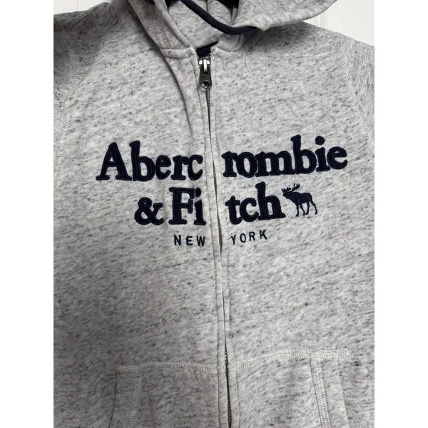 Abercrombie & Fitch Y2K Heathered Grey Full Zip Hoodie Sweatshirt Women's Small - Image 5