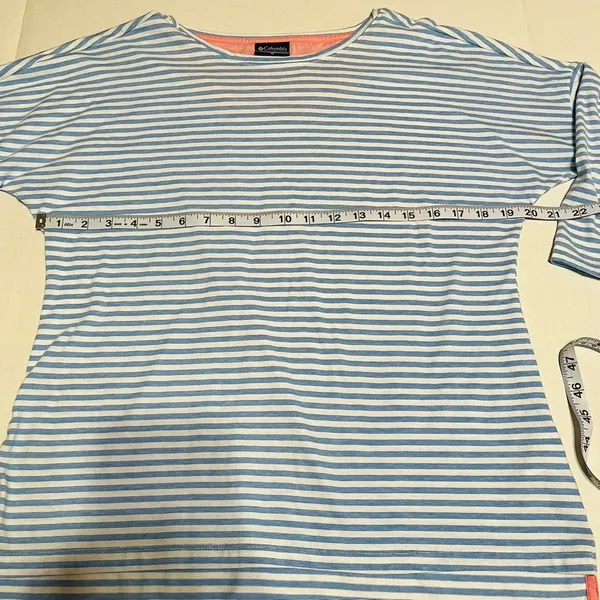 Columbia PFG Blue White Stripe 3/4 Sleeve Women Medium Shirt Top Nautical Summer - Image 6