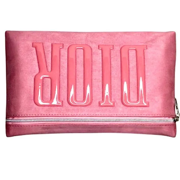 DIOR Logo Embossed Pink Sueded Top Zipper Clutch NWOT - Image 11