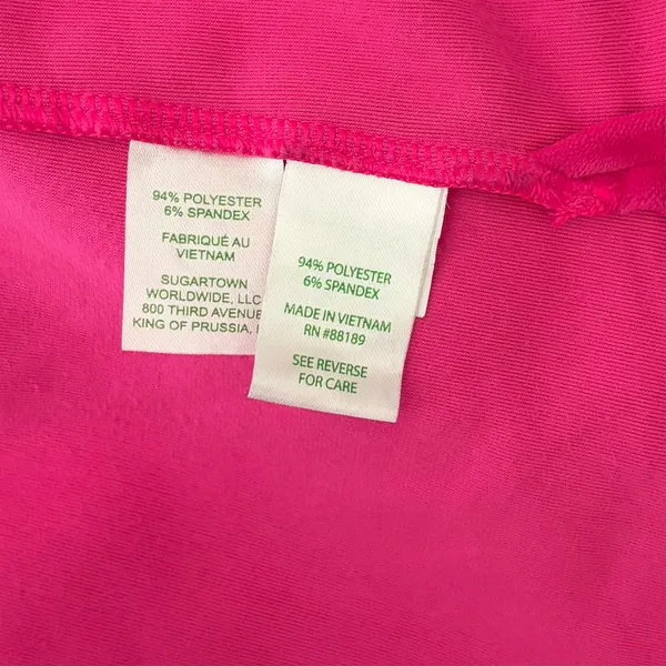 LILLY PULITZER August Velour Pullover Pink Palms Solid Polo Collar Bright Small - Image 11