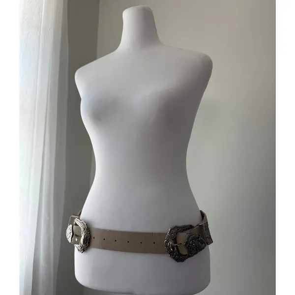 Taupe Double Silver Buckle Elasticized Back Belt - Image 3