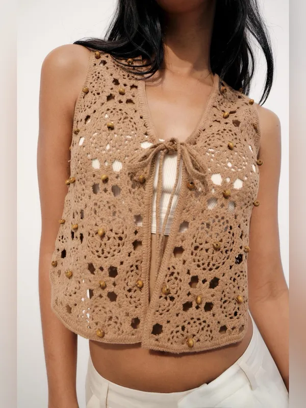 Zara Beaded Crochet Vest - Image 2