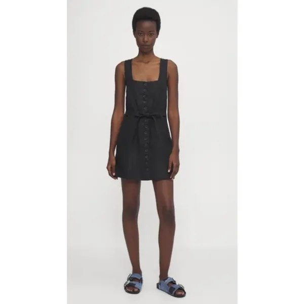 Faithfull The Brand Marinia Linen Mini Dress Black NWT Size‎ Large - Image 2