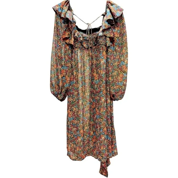 NWT For Love & Lemons Brittany Floral Sheer Ruffled MIDI Balloon Sleeve Dress XS - Image 5
