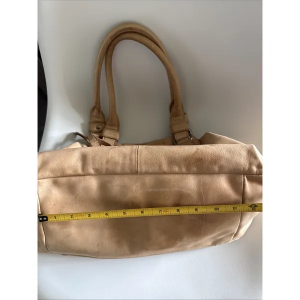 Lockheart Beige Leather Beaded Shoulder Bag Lockheart Handbag Stained - Image 12