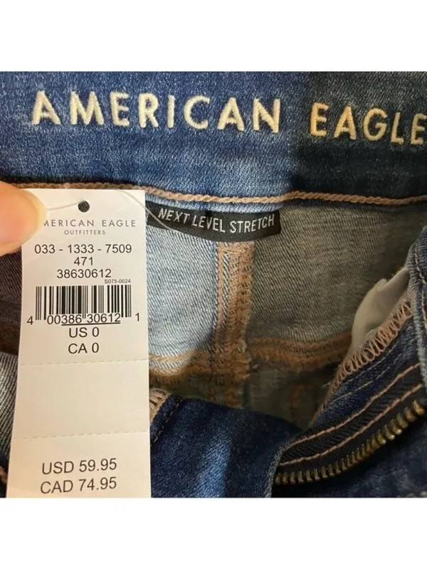 NEW American Eagle Outfitters Blue Distressed Ripped Jean Shorts Size 0 - Image 4