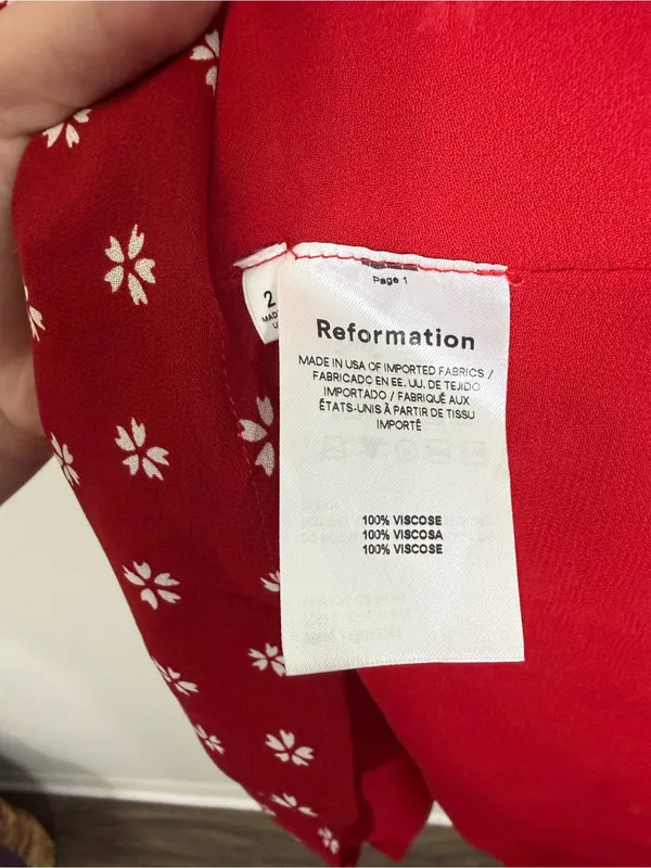 Reformation Bard Dress Mini Red White Floral Size 2 - Image 8