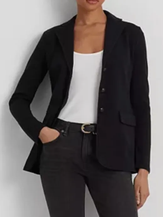 Lauren Ralph Lauren Black Cotton Sweater-Knit Blazer‎ size S - Image 6