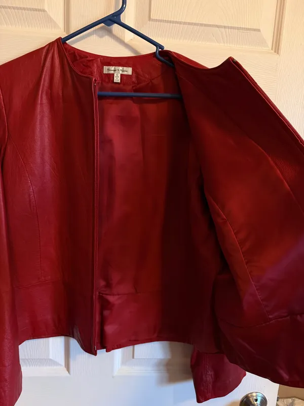 Yvonne Marie Womens Size 12 Lamb Leather Short Jacket Coat Poly Lining Zip Red - Image 5