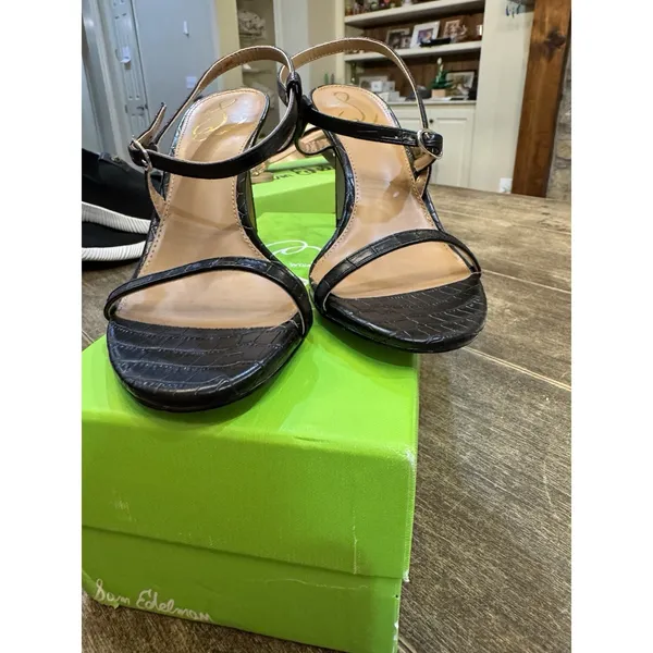 Sam Edelman Doran Black Croc Embossed Ankle Strap Heels Sandals Stiletto Size 7 - Image 4