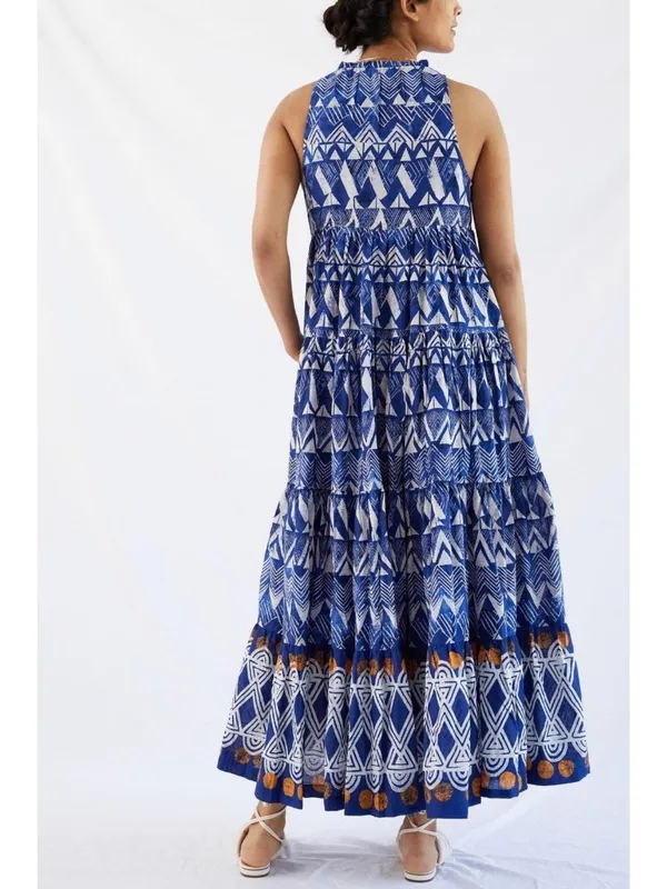 NWT Anthropologie Tiered Abstract Maxi in Blue Patterned Cotton Dress S - Image 3