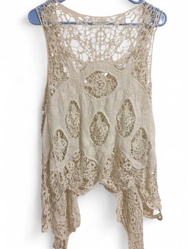 Cream Crochet Vest with Floral and Circular Patterns Size S - Image 4