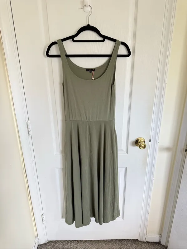 Quince Tencel Jersey Fit & Flare Dress in Sage Green - Image 3