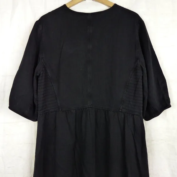 Everlane Tencel Puff Sleeve Dress Women L Black V Neck Midi Lagenlook Minimalist - Image 11