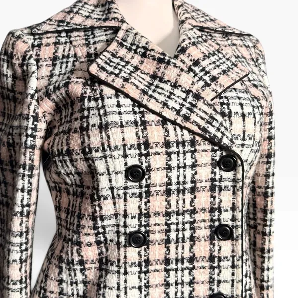 Vintage Jones New York Suit Size 4 Pink Black Plaid Tweed Double Breasted Blazer - Image 5