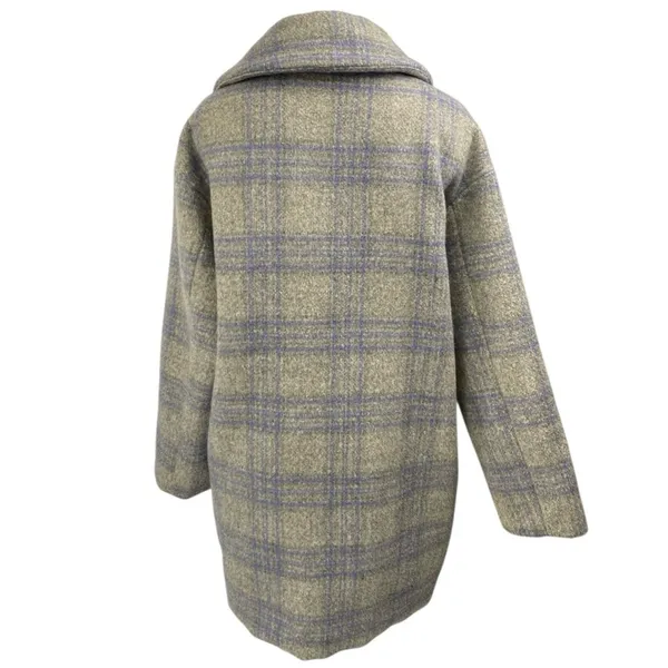 ASTR The Label Gray Plaid Checkered Long Sleeve Button Trench Over Coat Jacket M - Image 2