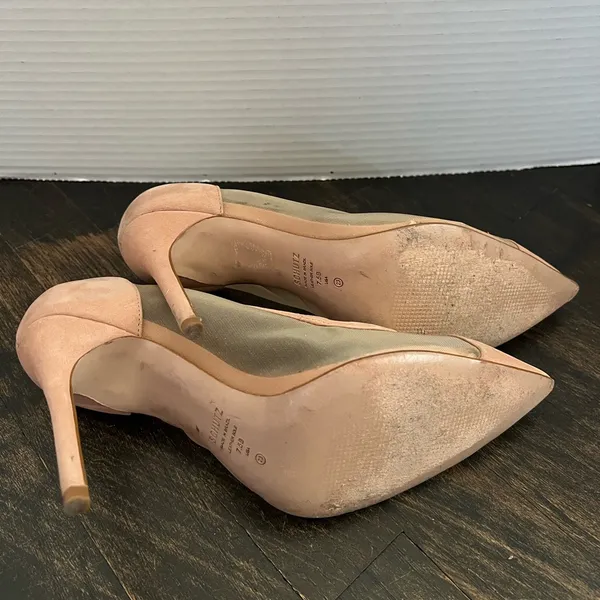 Women’s Schutz Myrine Nubuck Beige Nude Mesh Leather High Heel Sexy Pump 7.5 - Image 9
