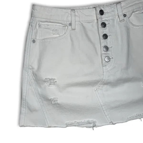 We The Free Skirt 31 White Distressed Denim Button Fly Pockets Free‎ People - Image 2