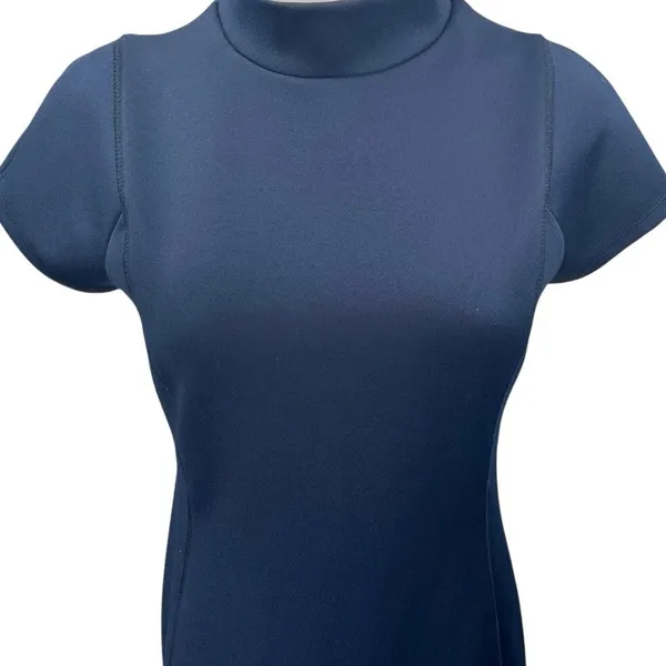 Zara Navy Blue Short Sleeve Mock Neck Zipper Midi Bodycon Sheath Dress Size L - Image 4
