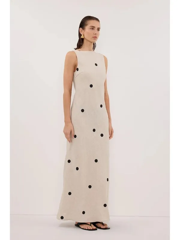NWT DISSH Beverly in Natural Spot Linen Scoop Back Sleeveless Maxi Dress US 6 - Image 10