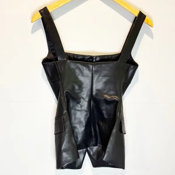 Pixie Market Black Faux Leather Sleeveless Button Front Top - size XS - Image 2