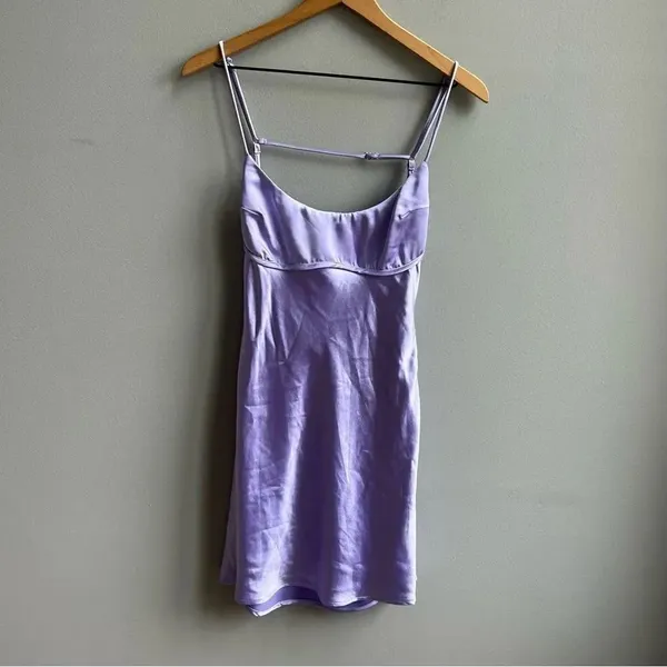 Hello Molly Famous Fit Lilac Lavender Satin Slip Mini Dress Size Medium - Image 4