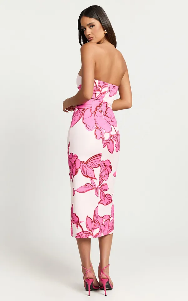 New Showpo Shantelle Midi Dress Strapless Bodycon Back Split Dress Size Large - Image 4