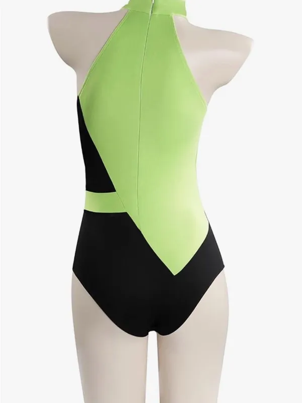 Black & Neon Green Colorblock One-Piece Swimsuit Size L - Image 9