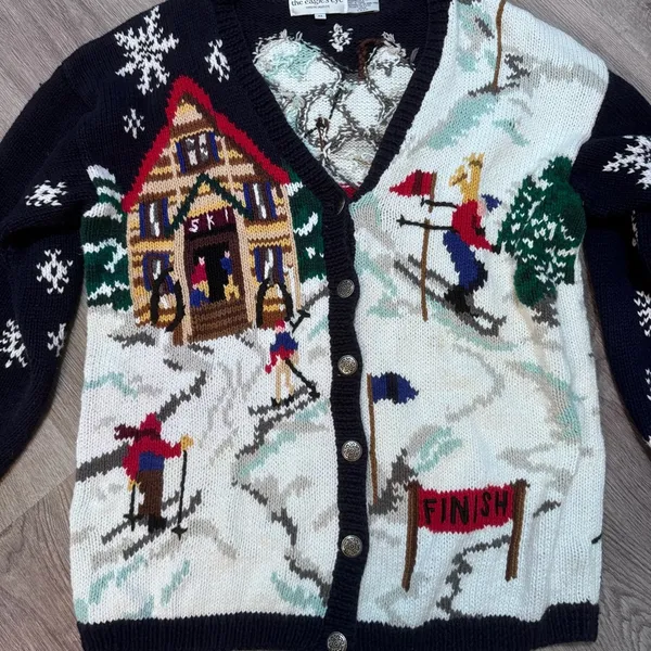 The Eagles Eye 1993 Vintage Ski Winter Holiday Christmas Sweater Cardigan Knit - Image 3