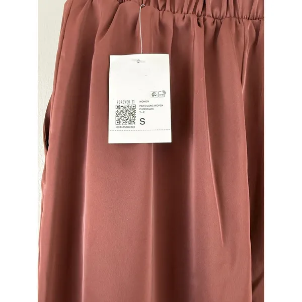 Forever 21 Chocolate Brown Wide Leg High Rise Pants‎ Elastic Waist Minimalist S - Image 4