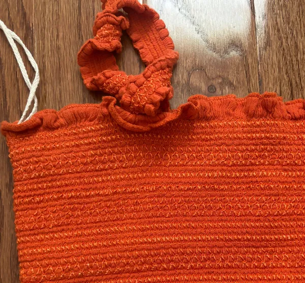 Thalia smocked embroidered orange cropped ruffle trim tank top - Image 4