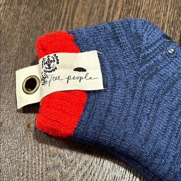 Free People Cozy Slipper Socks NEW Blue Red Grip Bottoms Lounge Cabin Socks OS - Image 3