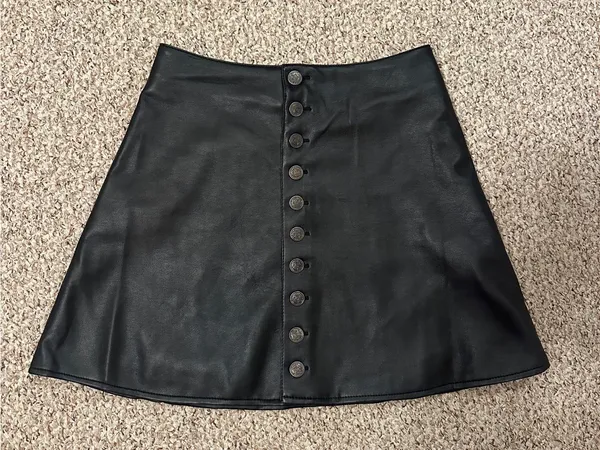Black Faux Leather Button-Front Mini Skirt - Image 2