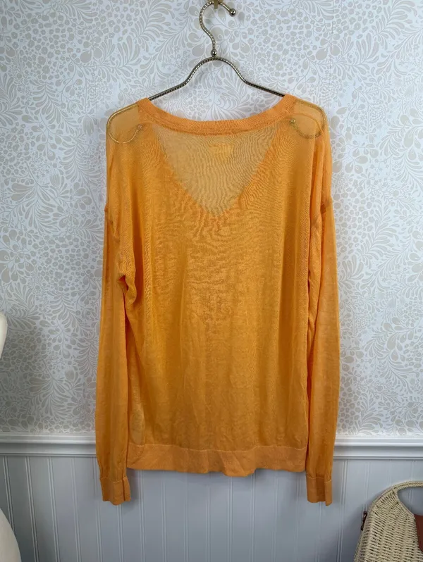 Maeve by Anthropologie Orange Oversized Linen V-Neck Sweater - Size - Medium - Image 5