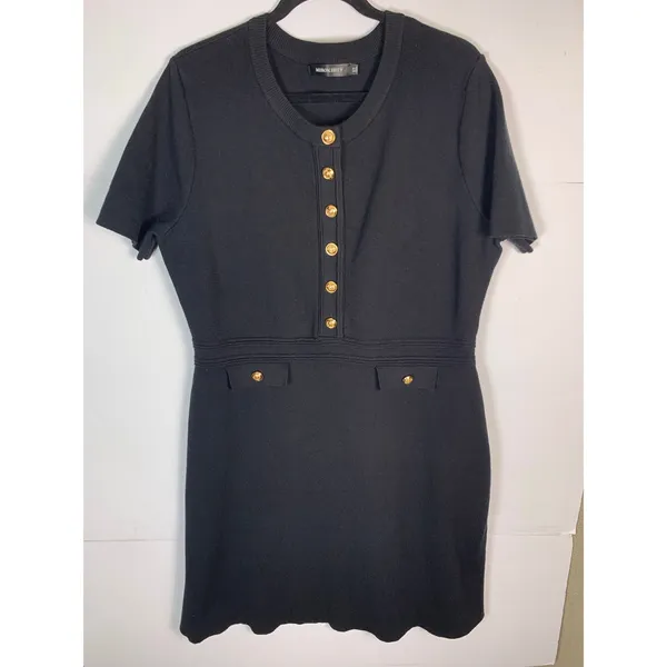 Merokeety Dress XL Black Gold Button Short Sleeve Knit Preppy Career Mini - Image 4