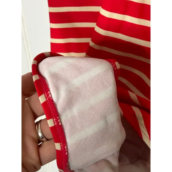 Boden Red White Striped One Piece Swimsuit Blue Trim Twist Front US 6 UK 10 - Image 4