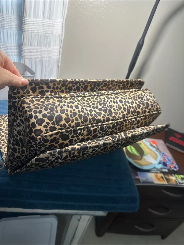 Leopard Print Crossbody Satchel - Laptop bag etc Tan/Black excellent like new - Image 12