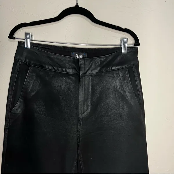 PAIGE Nellie‎ Coated Black High Rise Wide-Leg Cropped Pants - Image 4