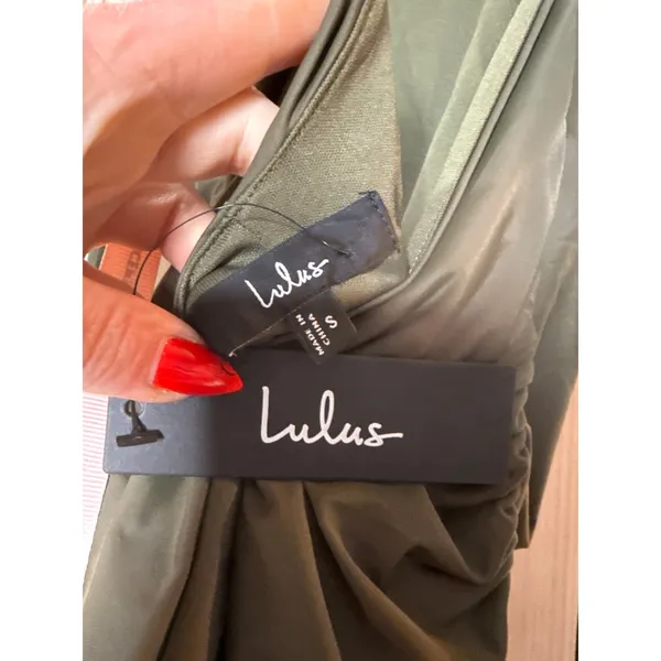 NWT Lulus Seraiah Olive Green Knotted Ruched Halter Maxi Dress Bridesmaid Size S - Image 7