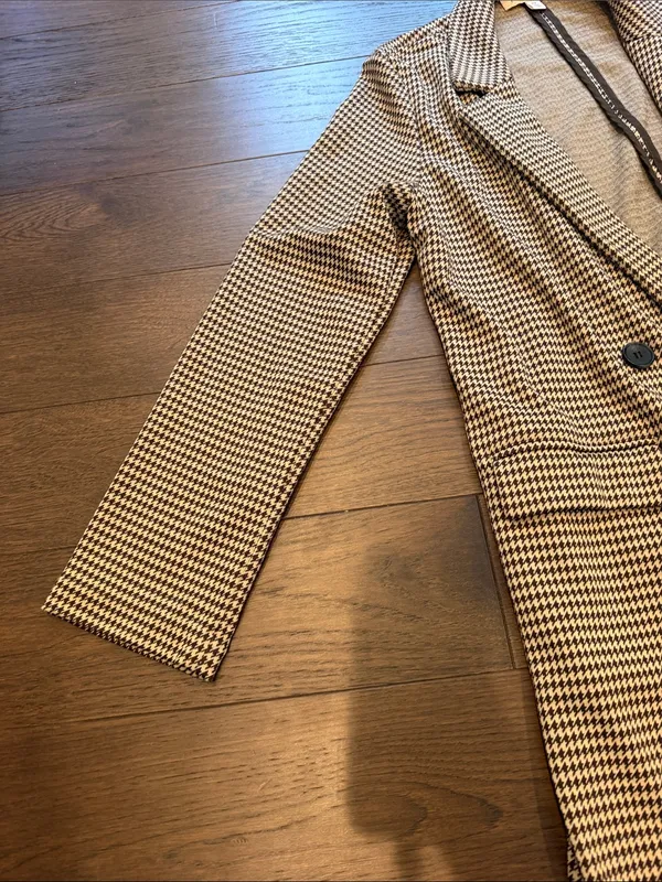 Philosophy Coffee/Tan Long Coat, Houndstooth, Size Medium - C11-661 - Image 5