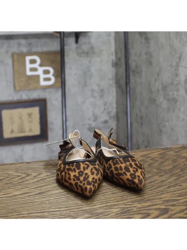 NWT A New Day Womens London Sling Back Flats Sandals 94303555 Leopard Brown 7M - Image 4